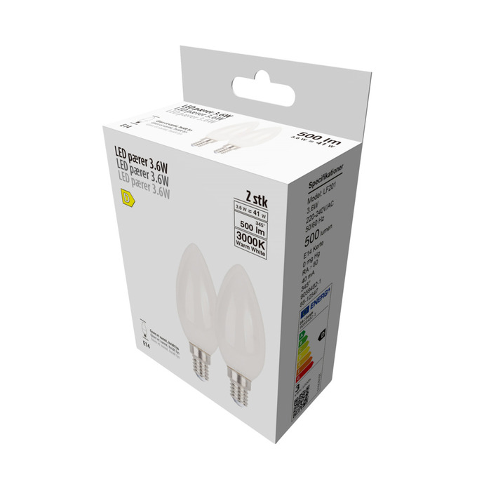 LED-pærer kerte 3,6 W E14 - 2 pk.